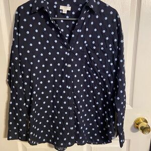 EUC Women’s J Jill Dark Blue with Light Blue Polka Dots Long Sleeve Sz S